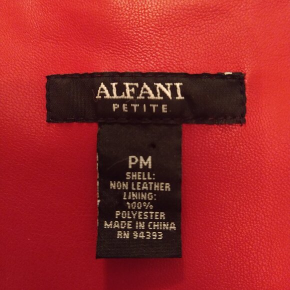 Red Faux Leather Pleather Jacket Collarless Ruffle Sleeve Alfani Petite Medium - Picture 2 of 10